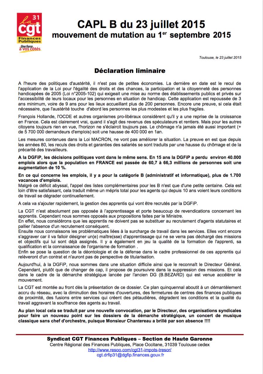 accès à la declaration liminaire