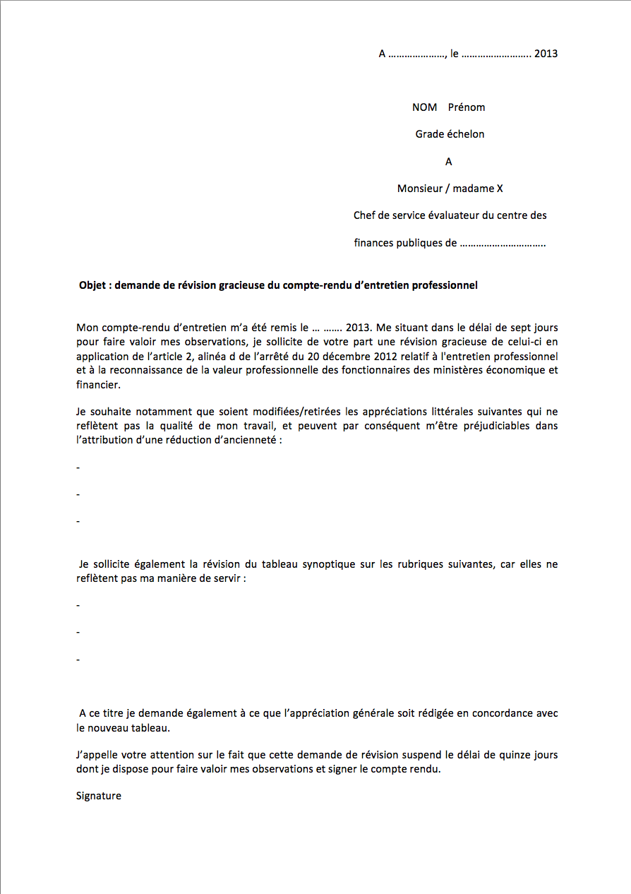 accès au modèle de lettre